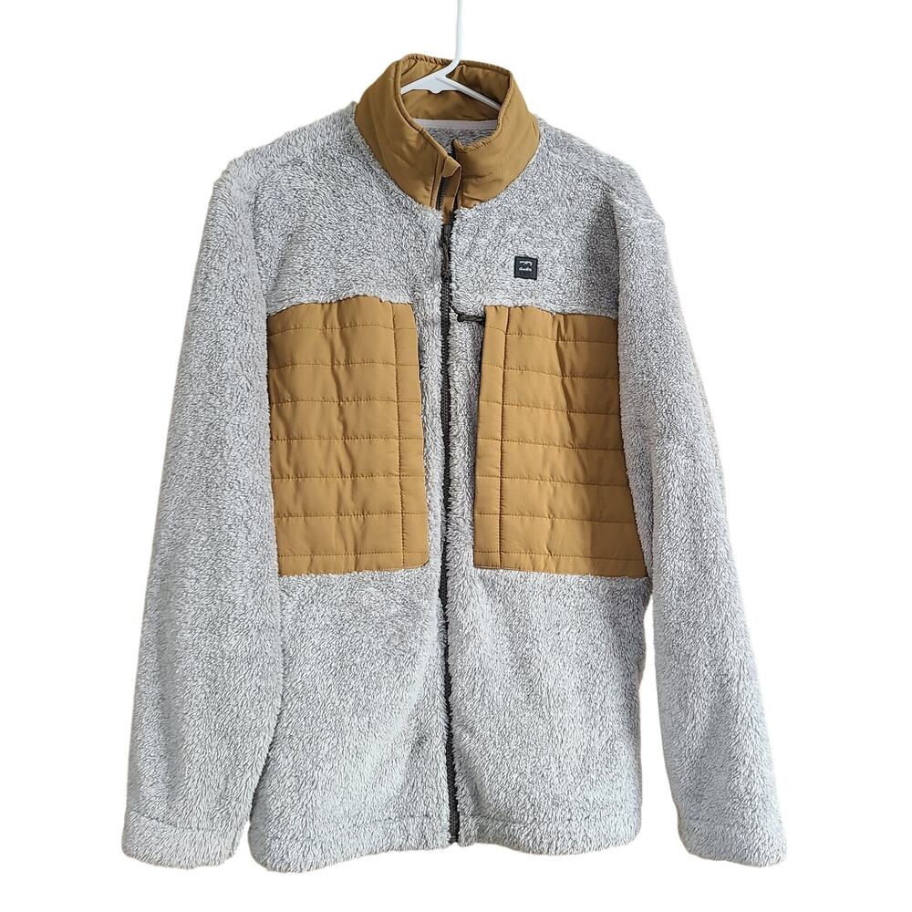 Billabong Fleece Jacket Mens Medium Grey Tan Adventure Division Full Zip Sherpa
